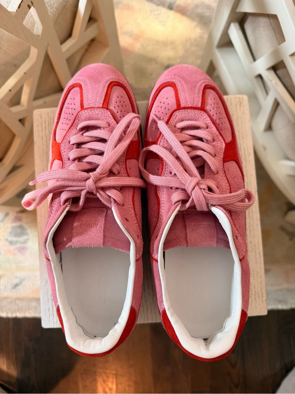 Aloha Brand Pink and Red Suede Lace-Up Sneakers